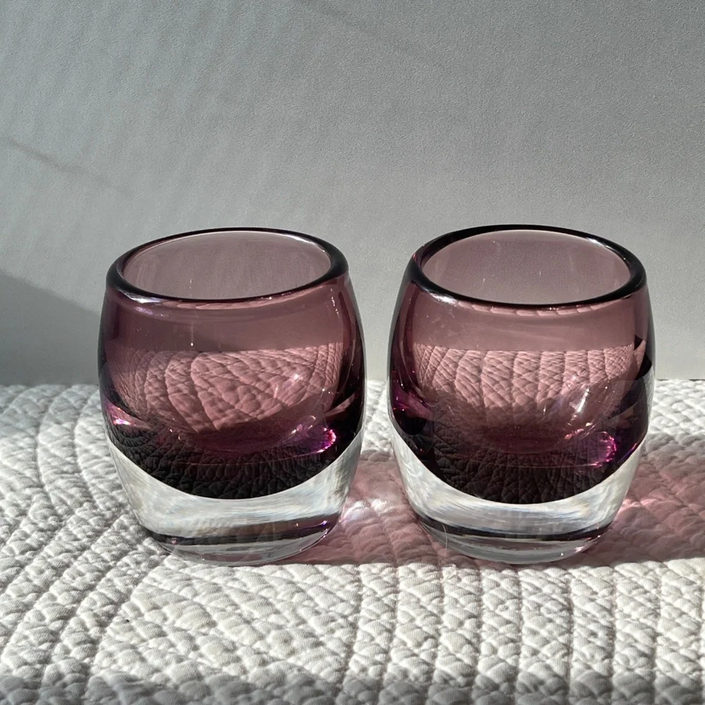 NWT 2 Pairs (4 total) Crate & Barrel Diva Amethyst, Ruby Candle Holders Votives